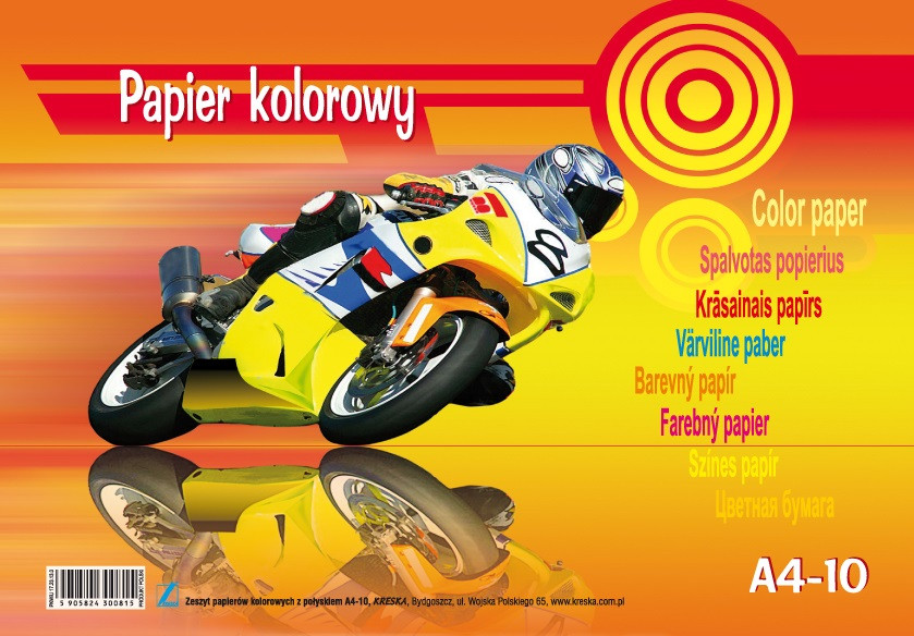 Zeszyt papierów kolorowych z połyskiem A4/10k. Kreska